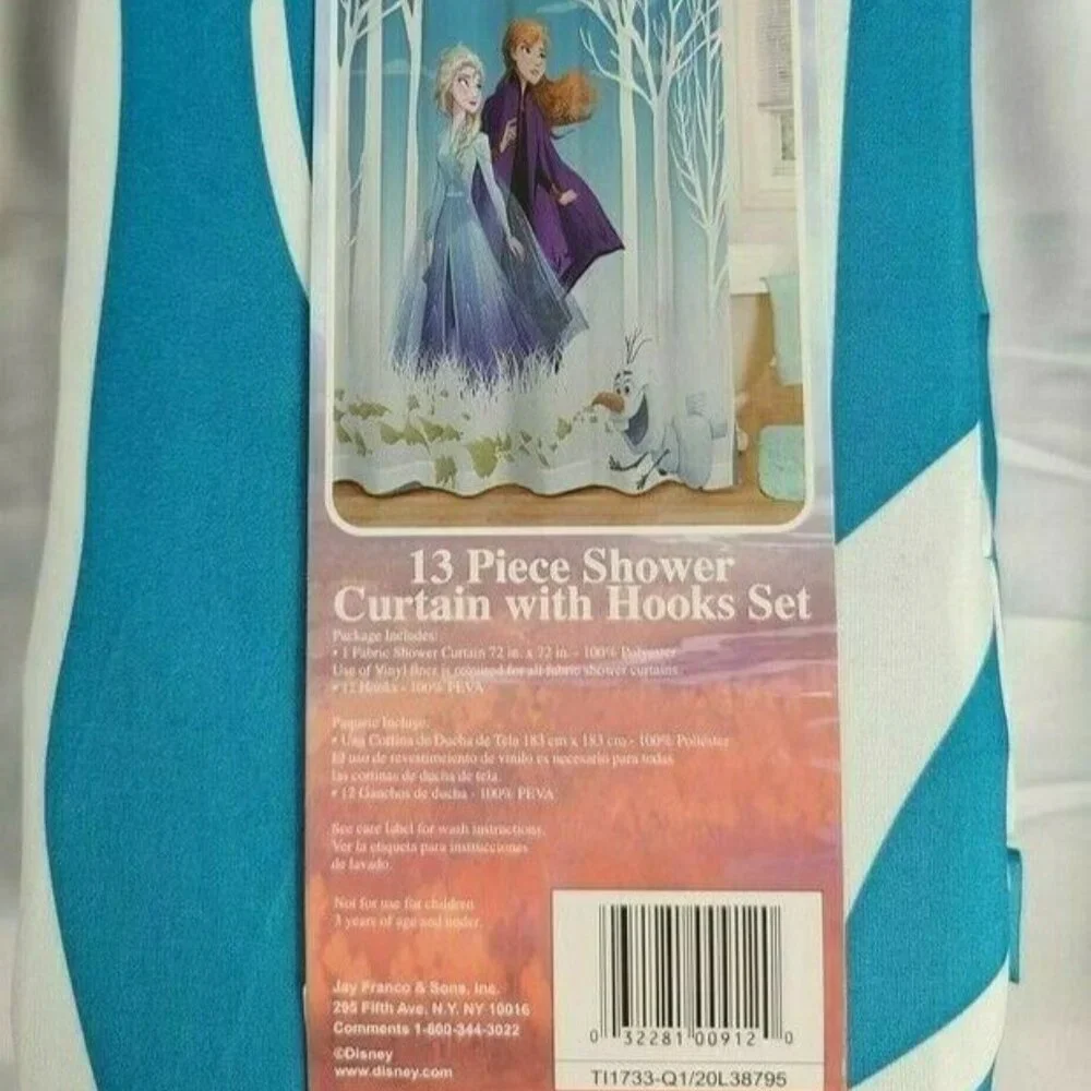 DISNEY PRINCESS FROZEN ELSA ANNA OLAF Fabric Shower Curtain & Hooks 72 x 72 NEW